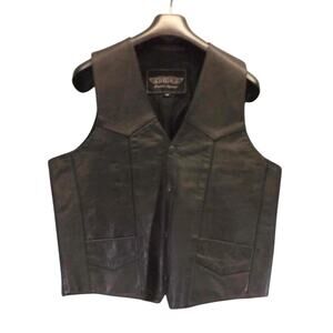 Unik Ultra Black Genuine Leather Motorcycle Vest Concealed Pocket Size 40